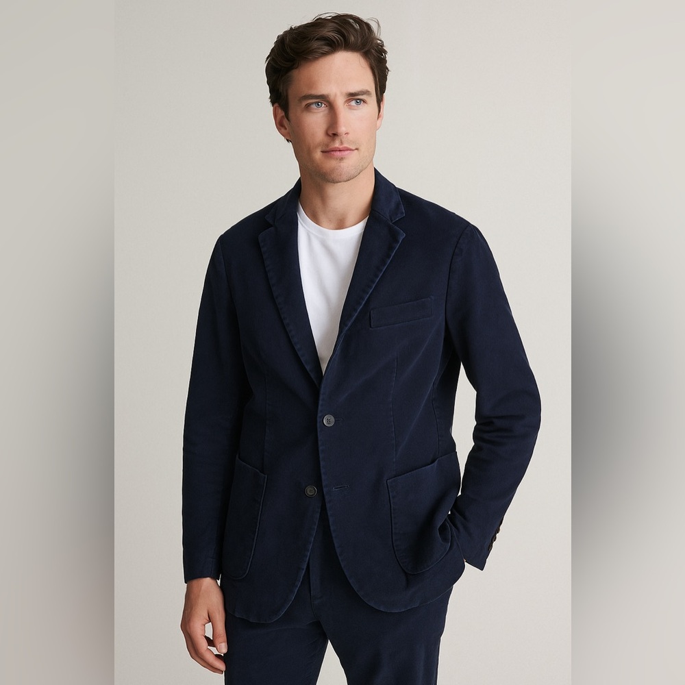 Thomas Dean Navy Blue Suede Blazer